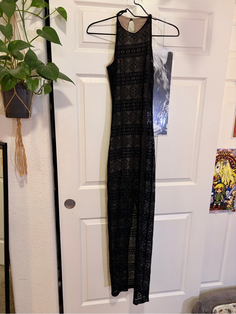 Poetry Black Lace Maxi Dress with Geometric Overlay